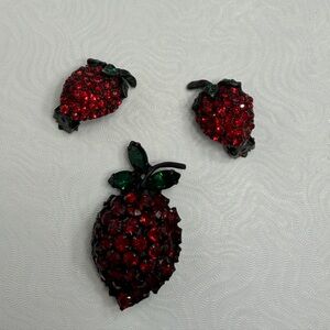 Vintage Warner's Red and Green Strawberry Brooch Set